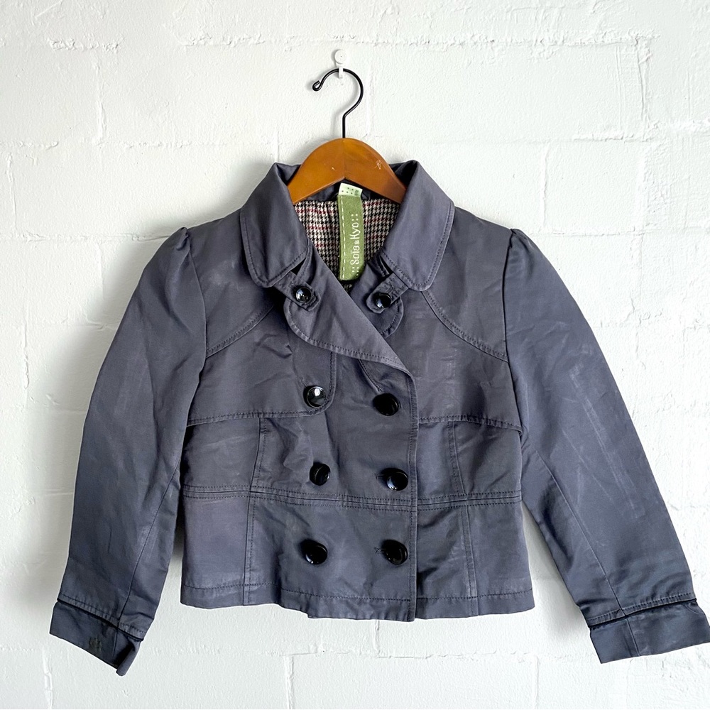 Soïa & Kyo Gray Cropped Trench Jacket, Size Medium, Double Breasted, Lined